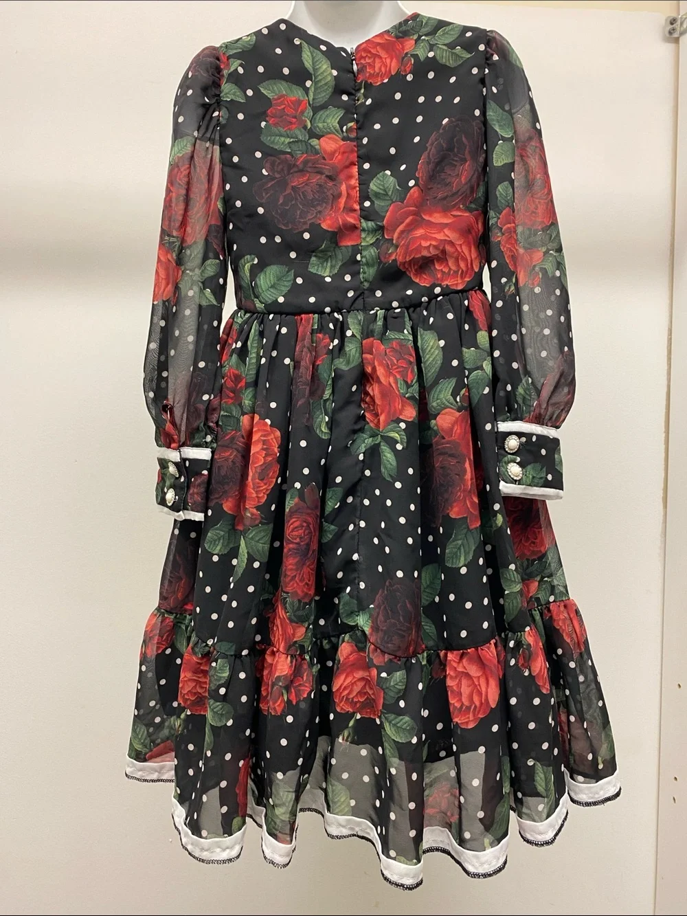 Patachou Black & Red Floral Polka Dot Long Sleeve Girls' Dress